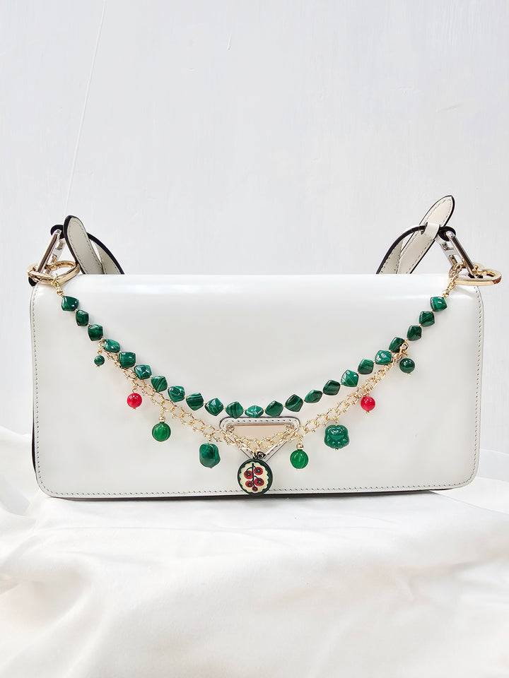 Malachite With Cat Paw Double Layers Bag Charm BC008