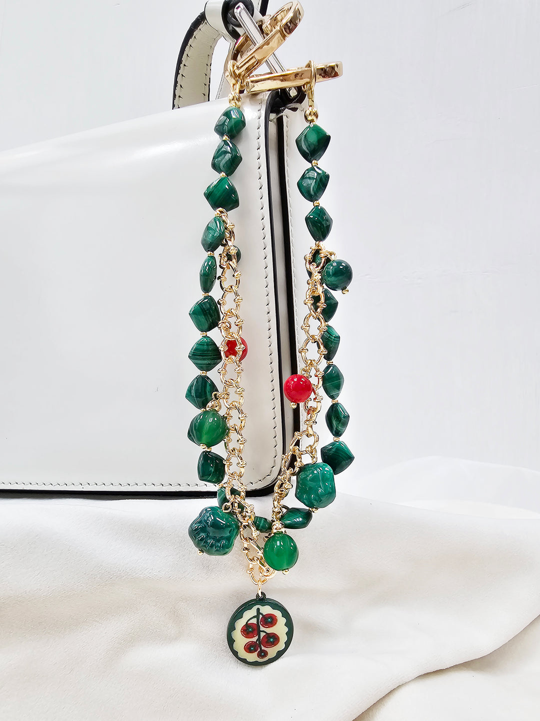 Malachite With Cat Paw Double Layers Bag Charm BC008