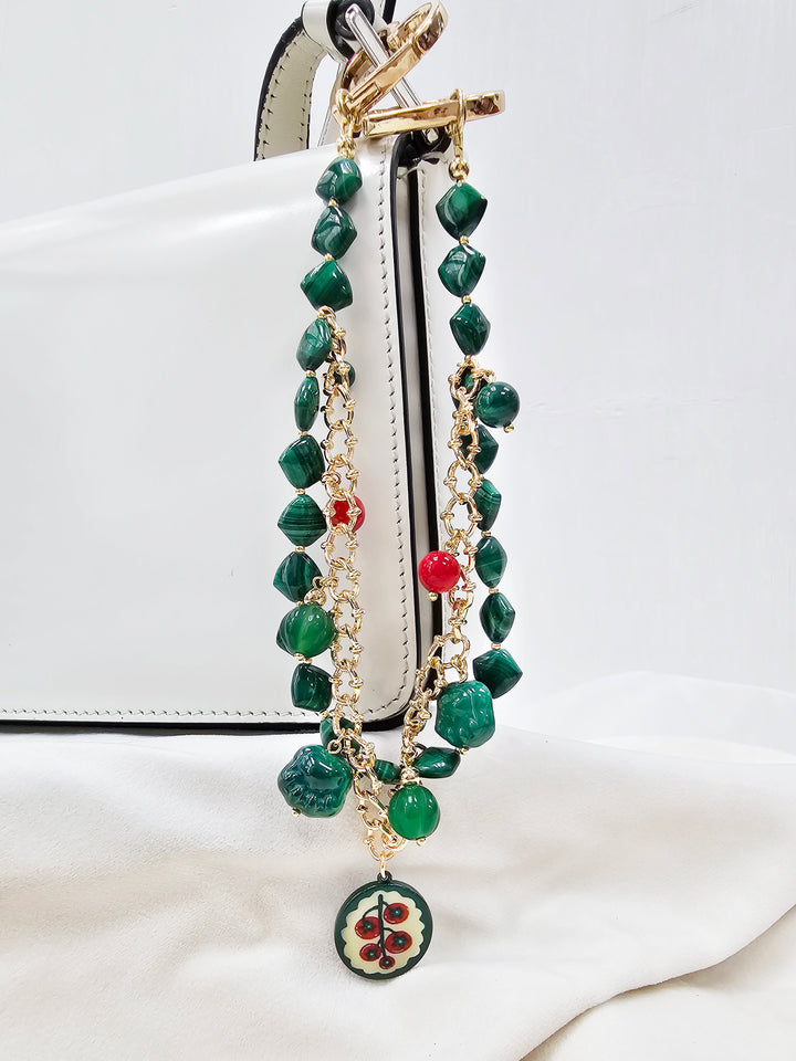 Malachite With Cat Paw Double Layers Bag Charm BC008
