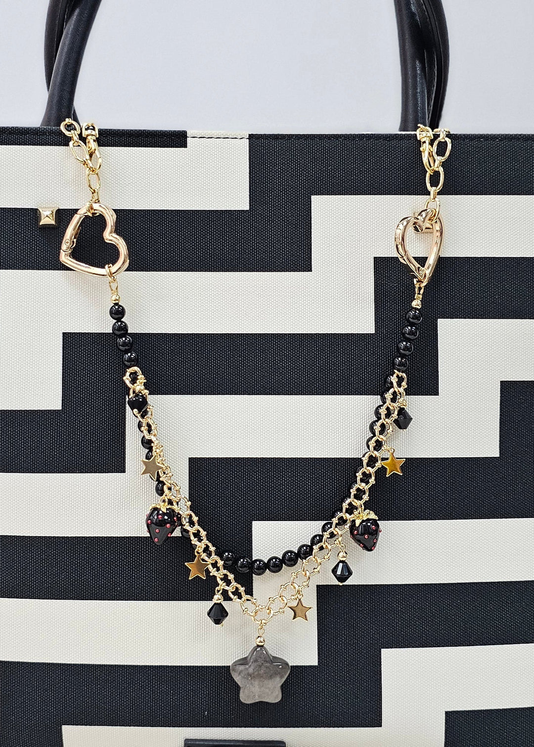 Black Obsidian Star With Strawberry Double Layers Bag Charm BC011