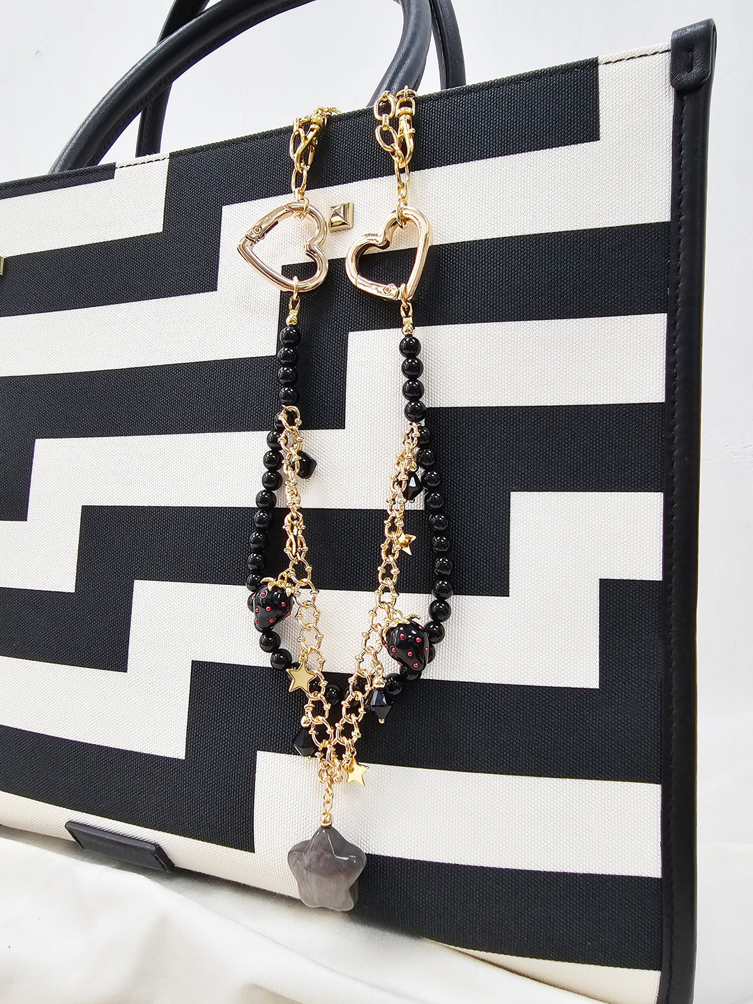 Black Obsidian Star With Strawberry Double Layers Bag Charm BC011