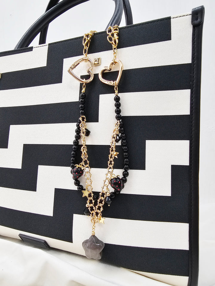 Black Obsidian Star With Strawberry Double Layers Bag Charm BC011