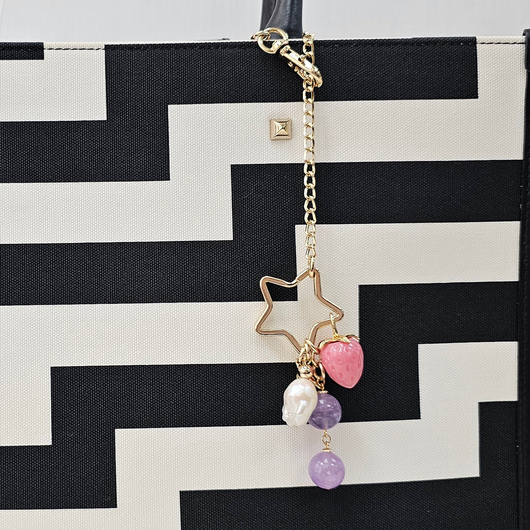 Star With Strawberry Amethyst And Baroque Pearl Dangle Bag Charm BC022
