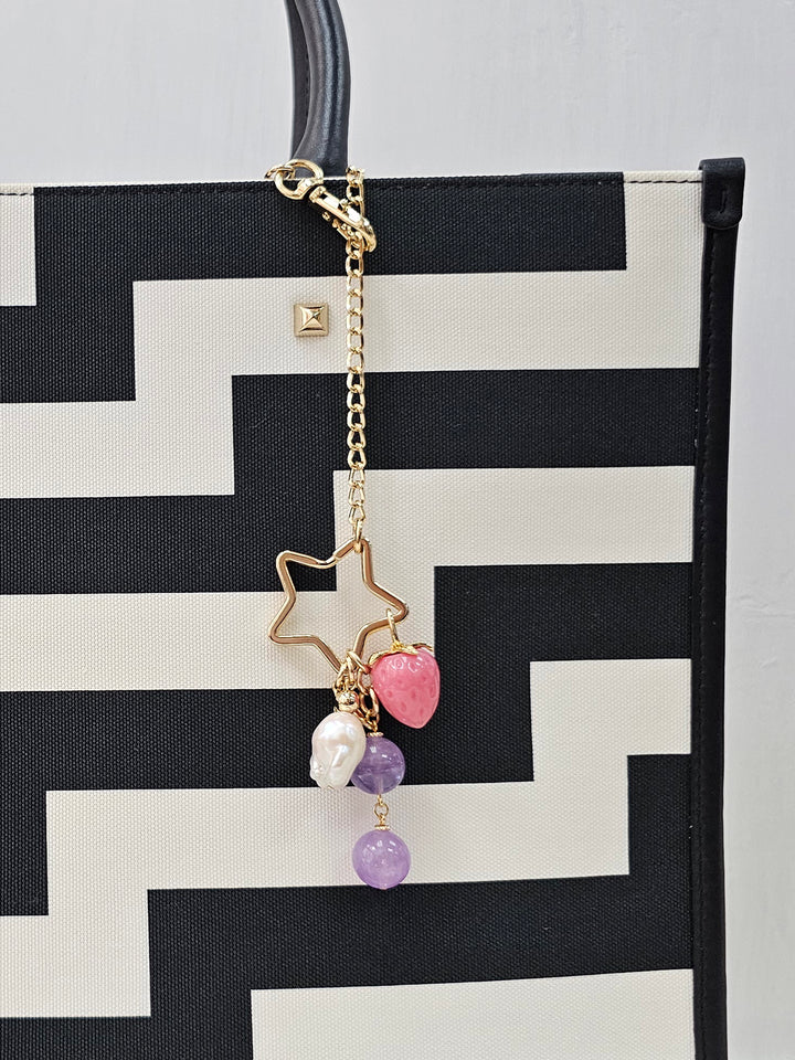 Star With Strawberry Amethyst And Baroque Pearl Dangle Bag Charm BC022