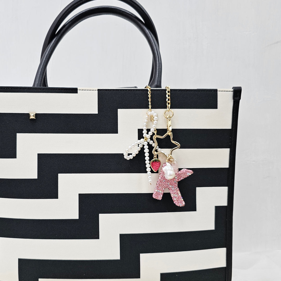 Personalized Sparkling Rhinestone Initial Letter With Pearls Bag Charm BC017