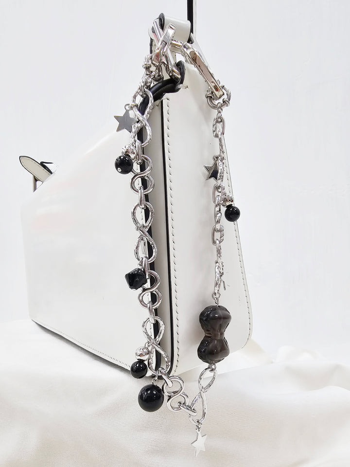 Smoky Quartz Bowknot With Black Obsidian Silver Chain Bag Charm BC005