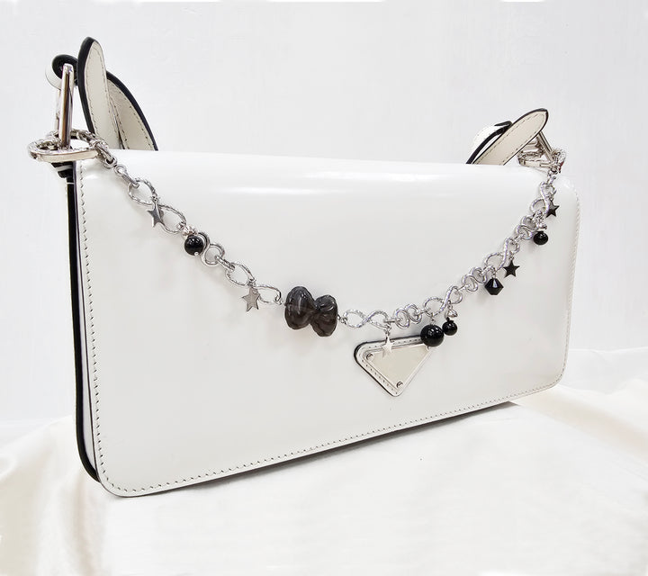 Smoky Quartz Bowknot With Black Obsidian Silver Chain Bag Charm BC005