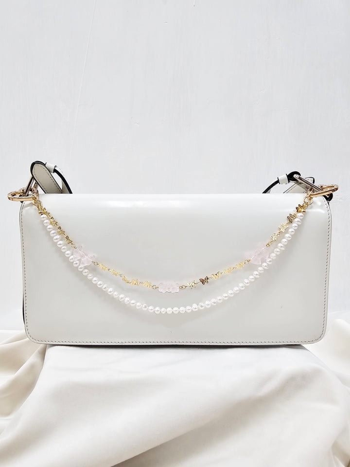 Rose Quartz Bowknot With Freshwater Pearls Double Layers Bag Charm BC006