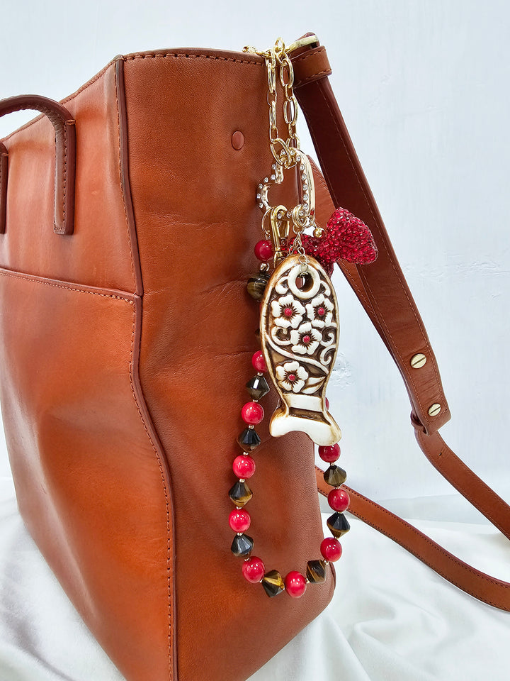 Hand crafted Fish Ceramic Gemstone and Bowknot Bag Charm BC018