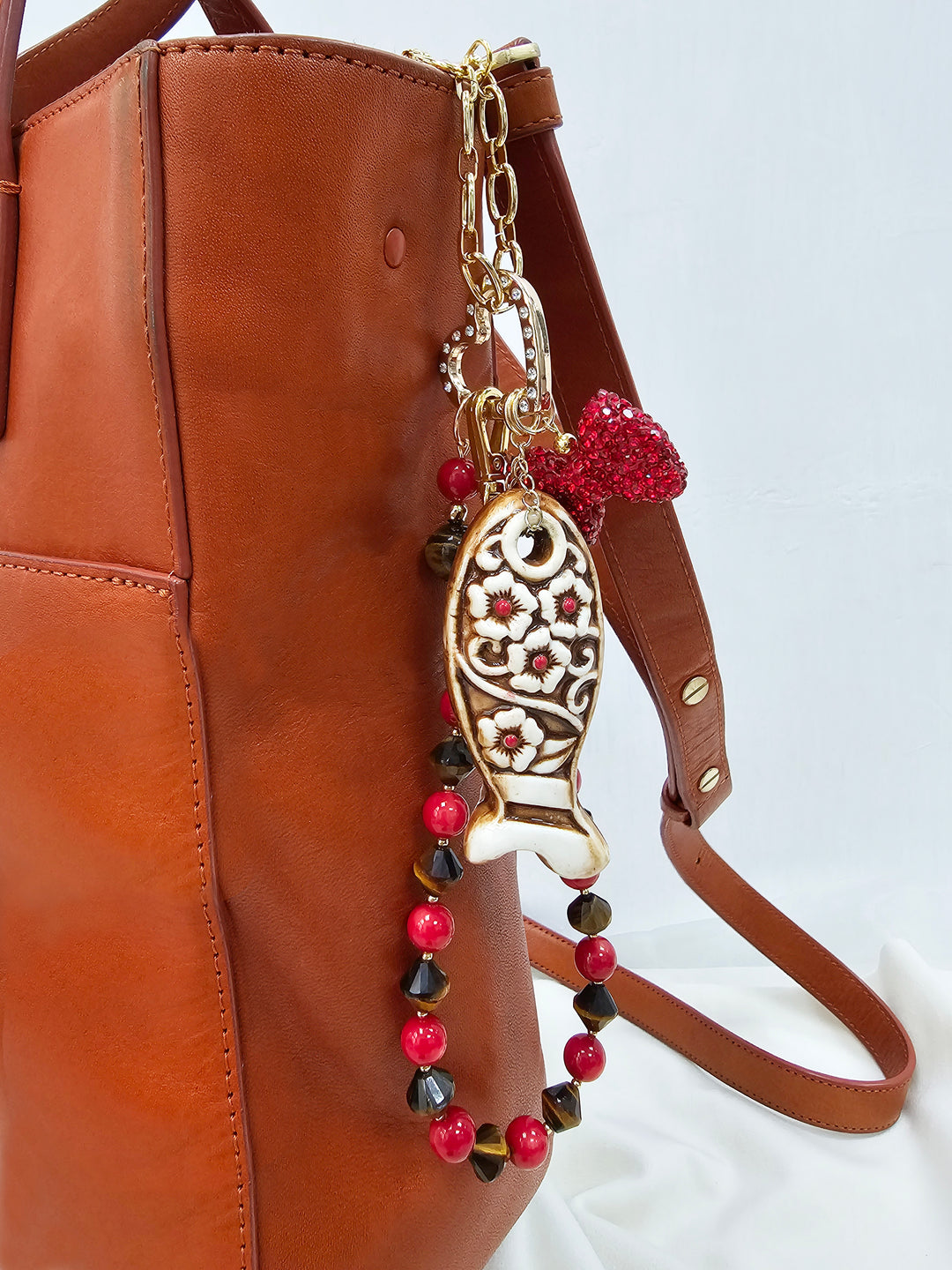 Hand crafted Fish Ceramic Gemstone and Bowknot Bag Charm BC018