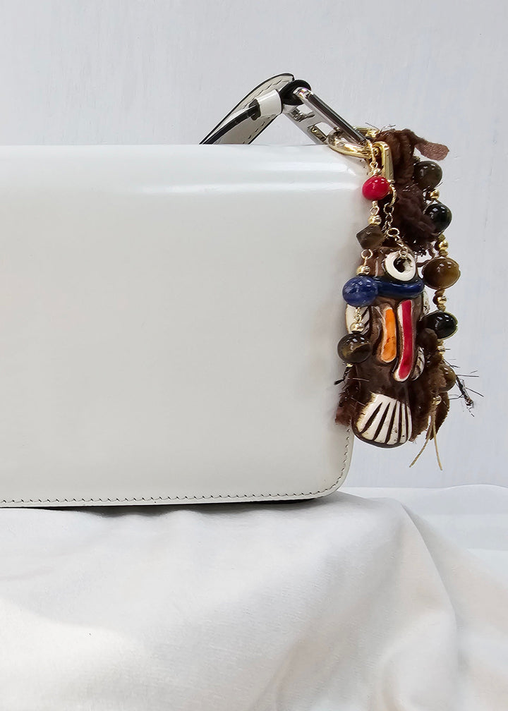 Handcrafted Ceramic Fish With Brown Tiger-eye Stone and Tassel Bag Charm BC020