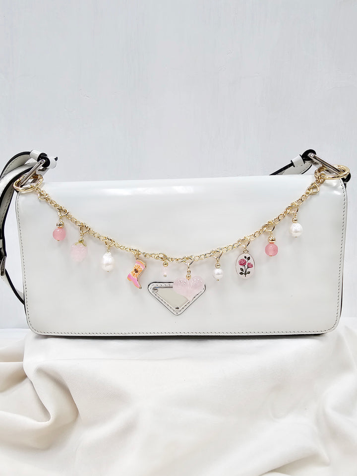 Meaningful Freshwater Pearls And Heart Rose Quartz Chain Bag Charm BC003