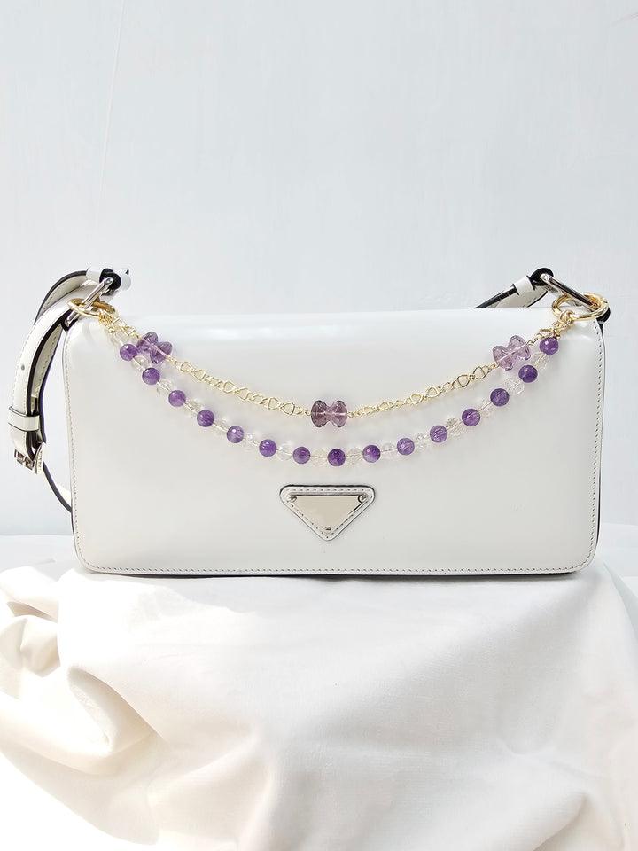 Amethyst And White Quartz With Bowknot Amethyst Double Layers Bag Charm BC010