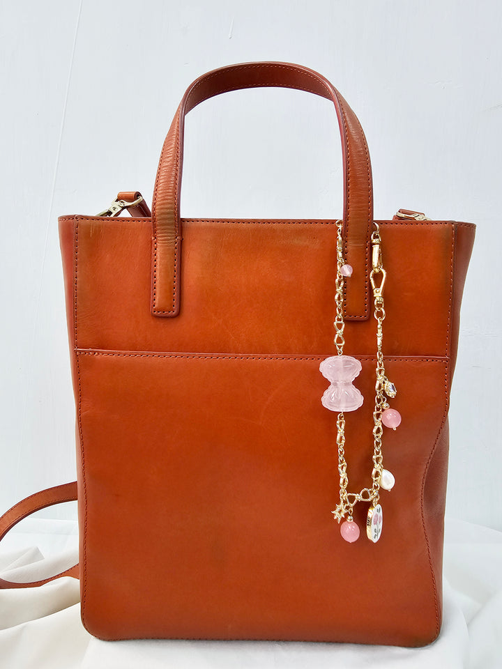 Rose Quartz Bowknot With Rose Chain Bag Charm BC012