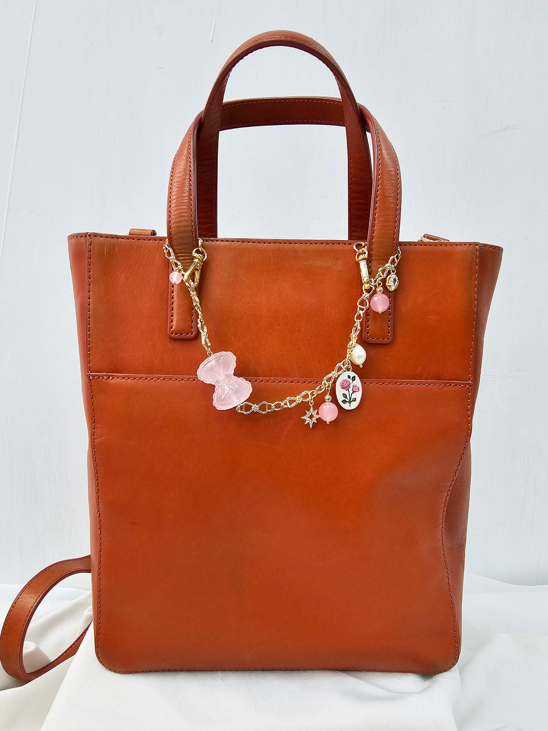 Rose Quartz Bowknot With Rose Chain Bag Charm BC012