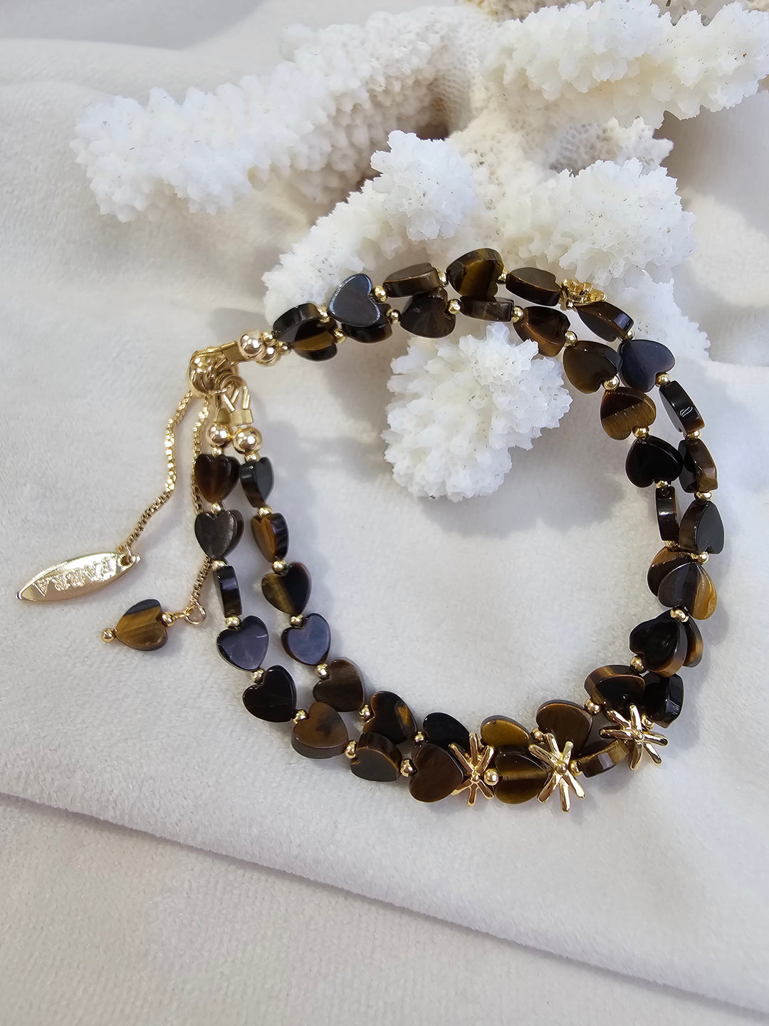 Heart Shaped Tiger-eye Stone Double Layers Bracelet QB002