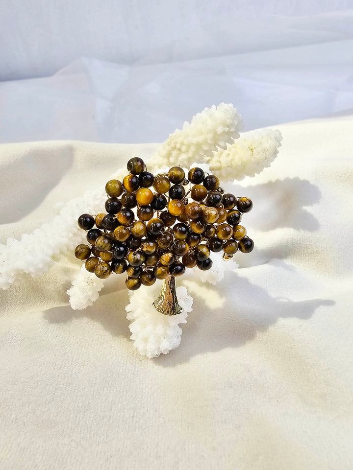 Handcrafted Tree Shape Tiger-eye Stone Brooch QP002
