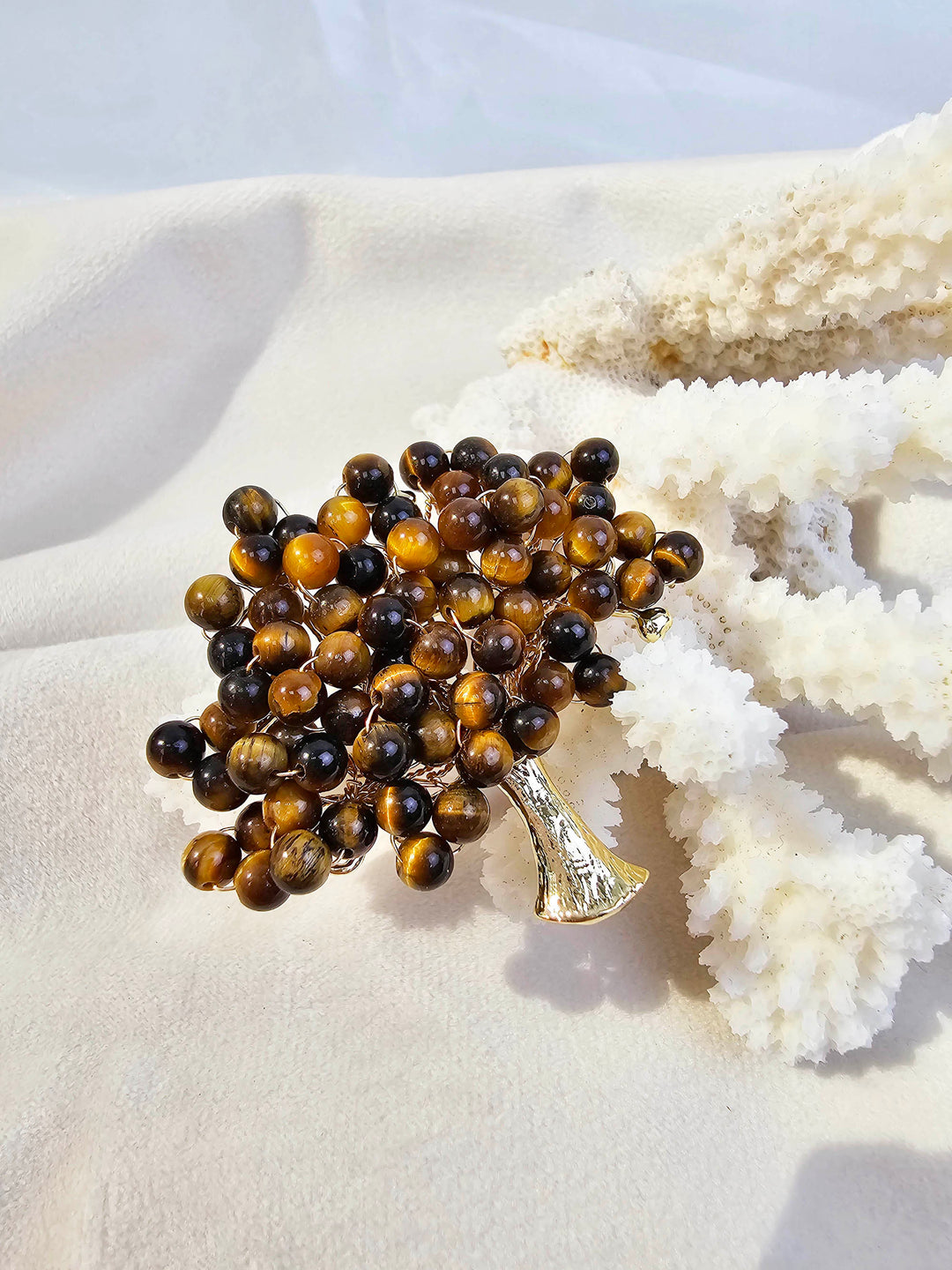 Handcrafted Tree Shape Tiger-eye Stone Brooch QP002