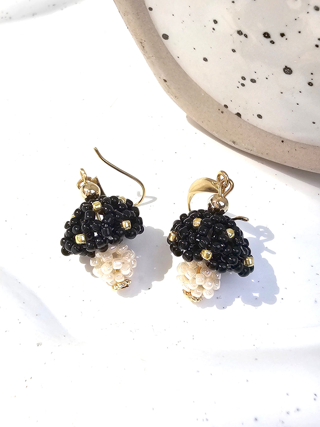 Black Beaded Mushroom Playful Earrings QE022
