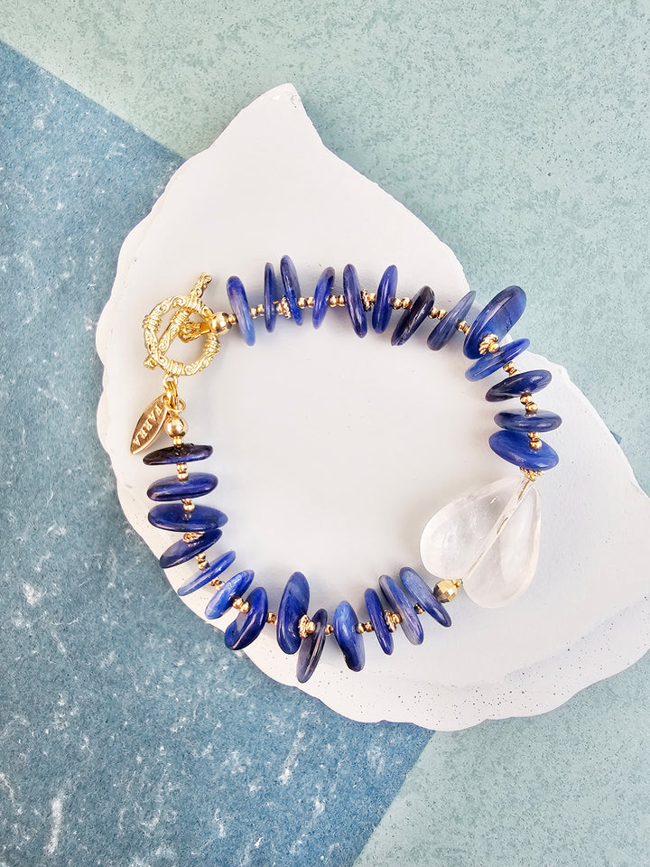 Blue Kyanite With Heart White Quartz Bracelet QB013