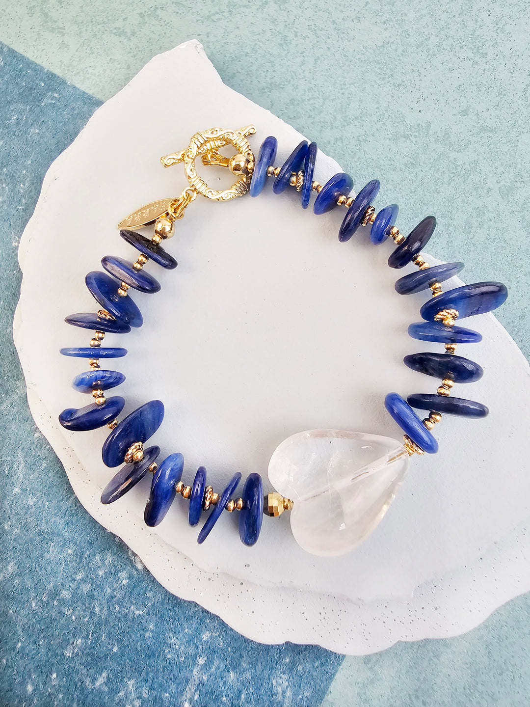 Blue Kyanite With Heart White Quartz Bracelet QB013