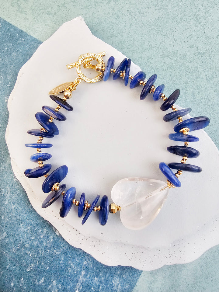 Blue Kyanite With Heart White Quartz Bracelet QB013