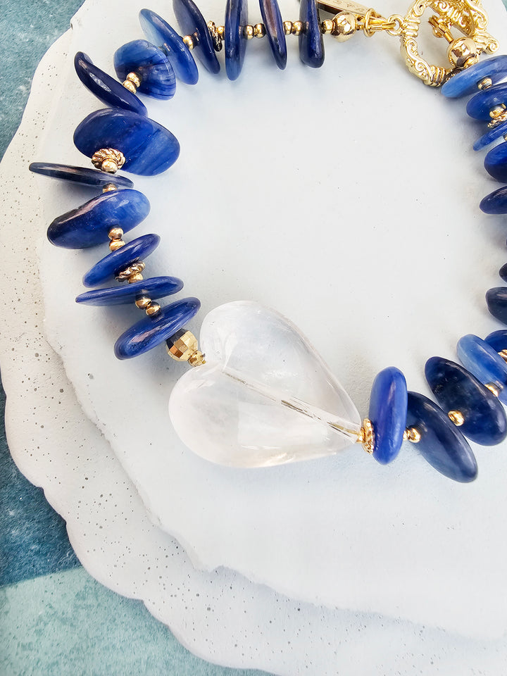 Blue Kyanite With Heart White Quartz Bracelet QB013