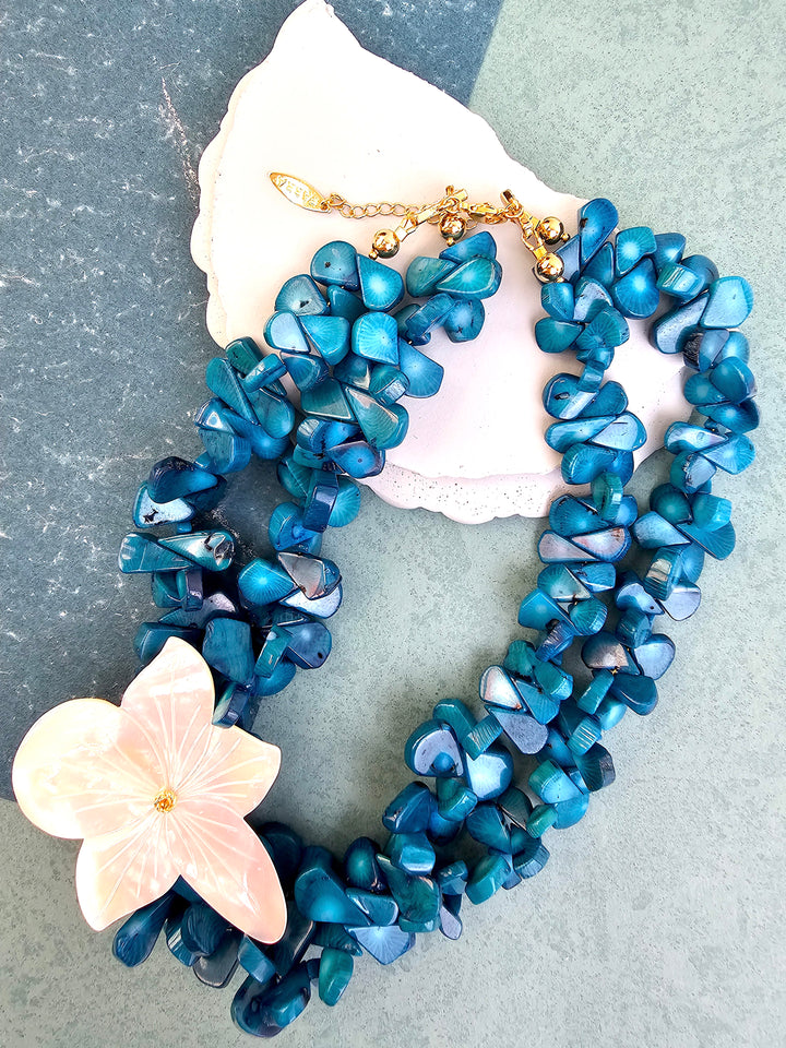 Bamboo Coral With Flower Giant Shell Statement Necklace QN028