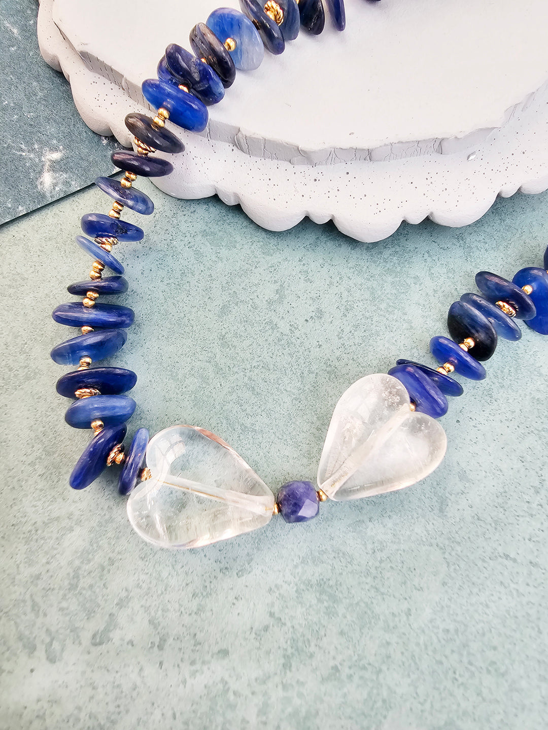 Blue Kyanite With Bowknot White Quartz Necklace QN032