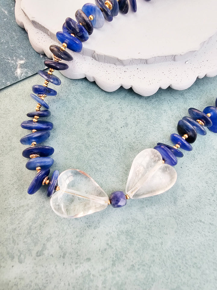 Blue Kyanite With Bowknot White Quartz Necklace QN032