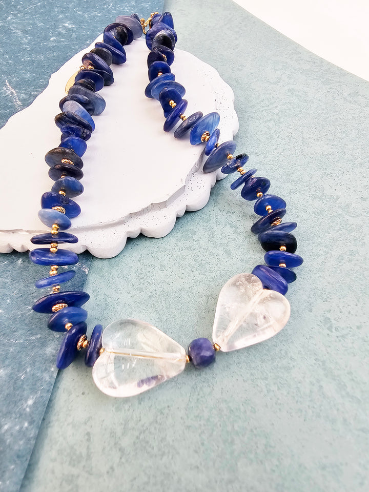 Blue Kyanite With Bowknot White Quartz Necklace QN032