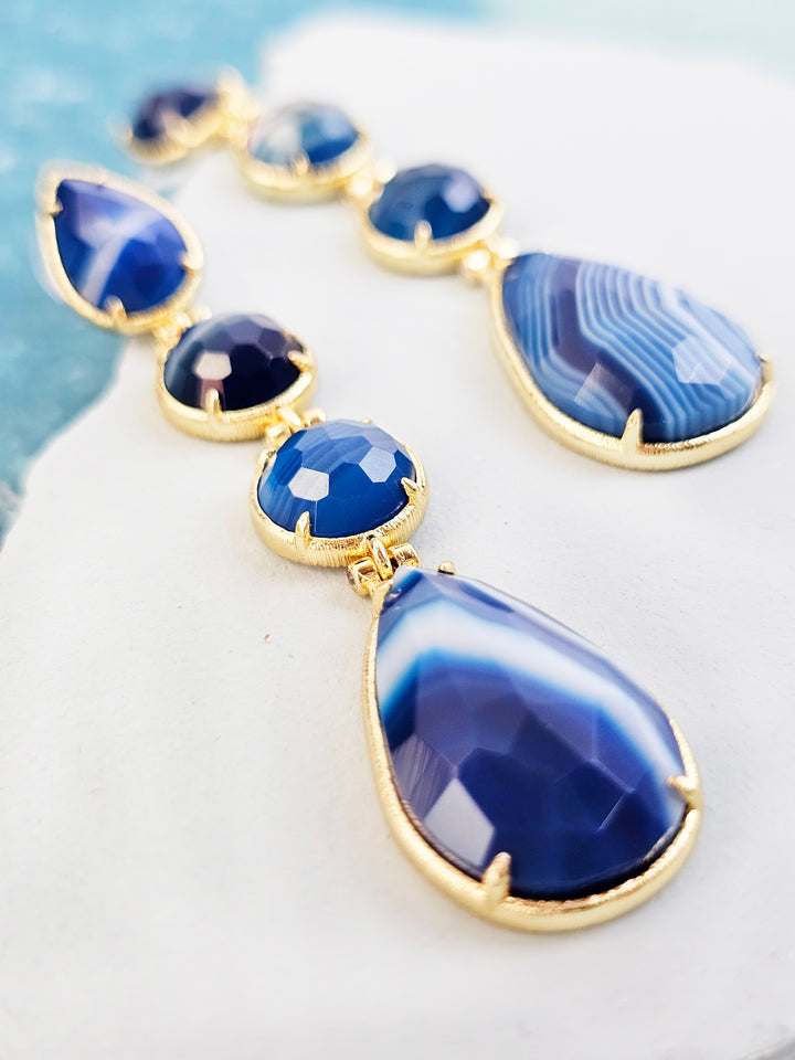 Elegant Blue Agate Dangle Earrings QE017