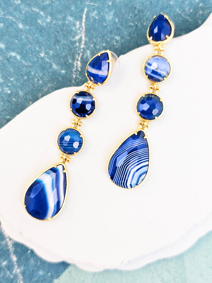 Elegant Blue Agate Dangle Earrings QE017