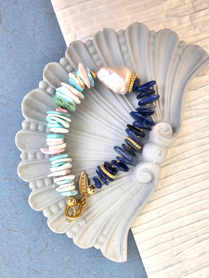 Malachite And Colorful Shell With Baroque Pearl Bracelet QB008