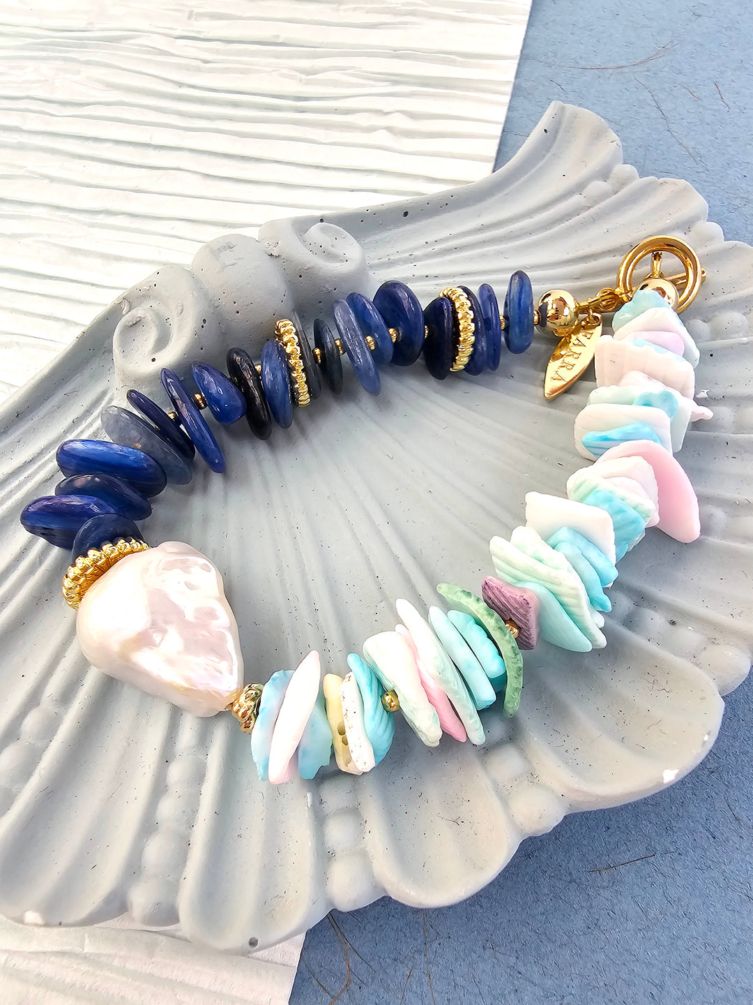Malachite And Colorful Shell With Baroque Pearl Bracelet QB008