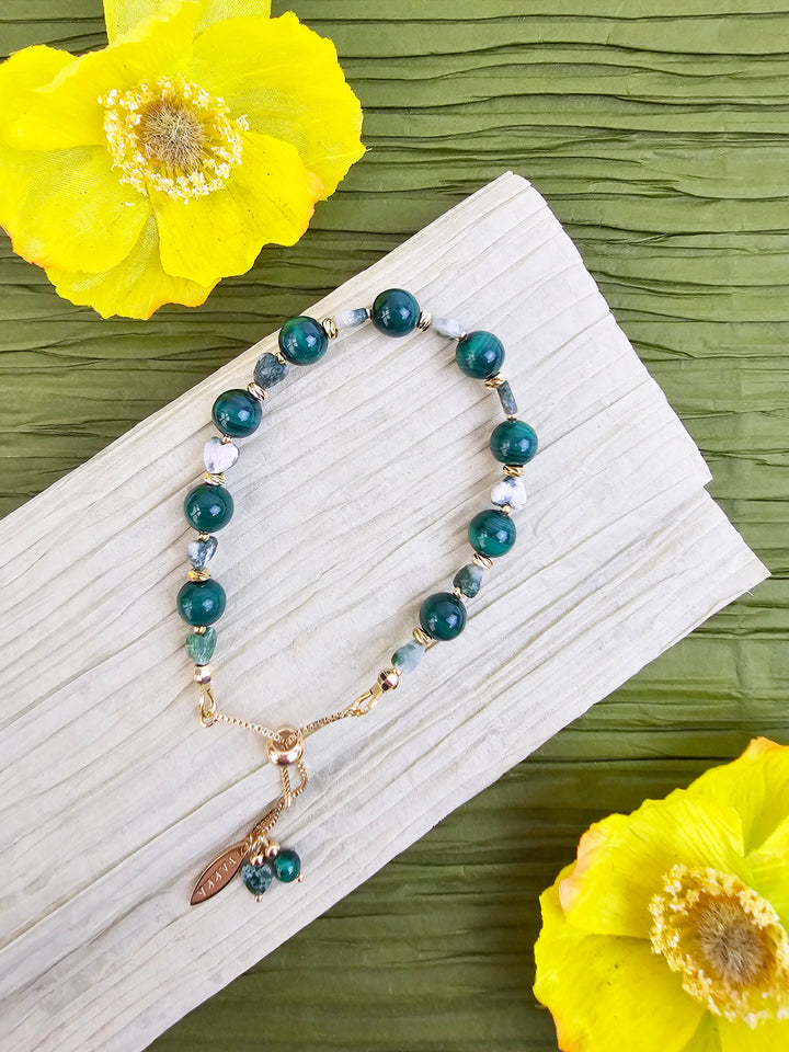 Green Malachite And Heart Agate Adjustable Bracelet QB009
