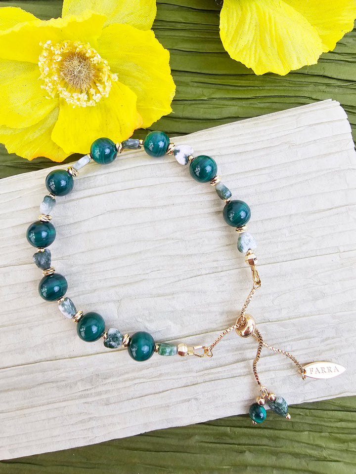 Green Malachite And Heart Agate Adjustable Bracelet QB009