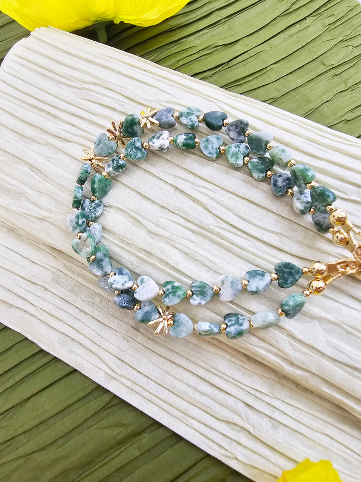 Green Dot Agate Double Layers Adjustable Bracelet QB010