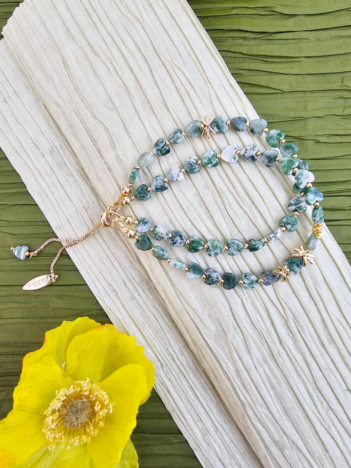 Green Dot Agate Double Layers Adjustable Bracelet QB010