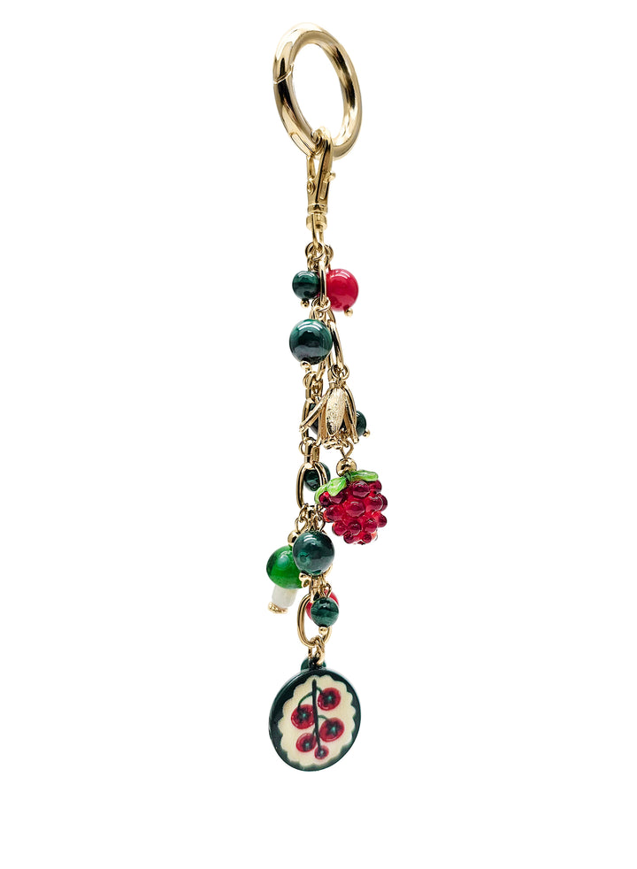 Playful Malachite With Mushroom Raspberry Bag Charm BC021