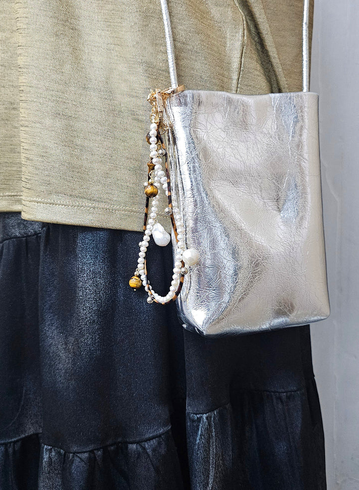 Freshwater Pearl and Tiger-Eye Dangle Bag Charm BC001