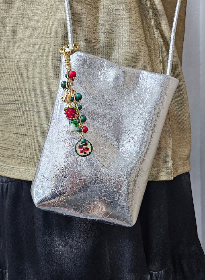 Playful Malachite With Mushroom Raspberry Bag Charm BC021