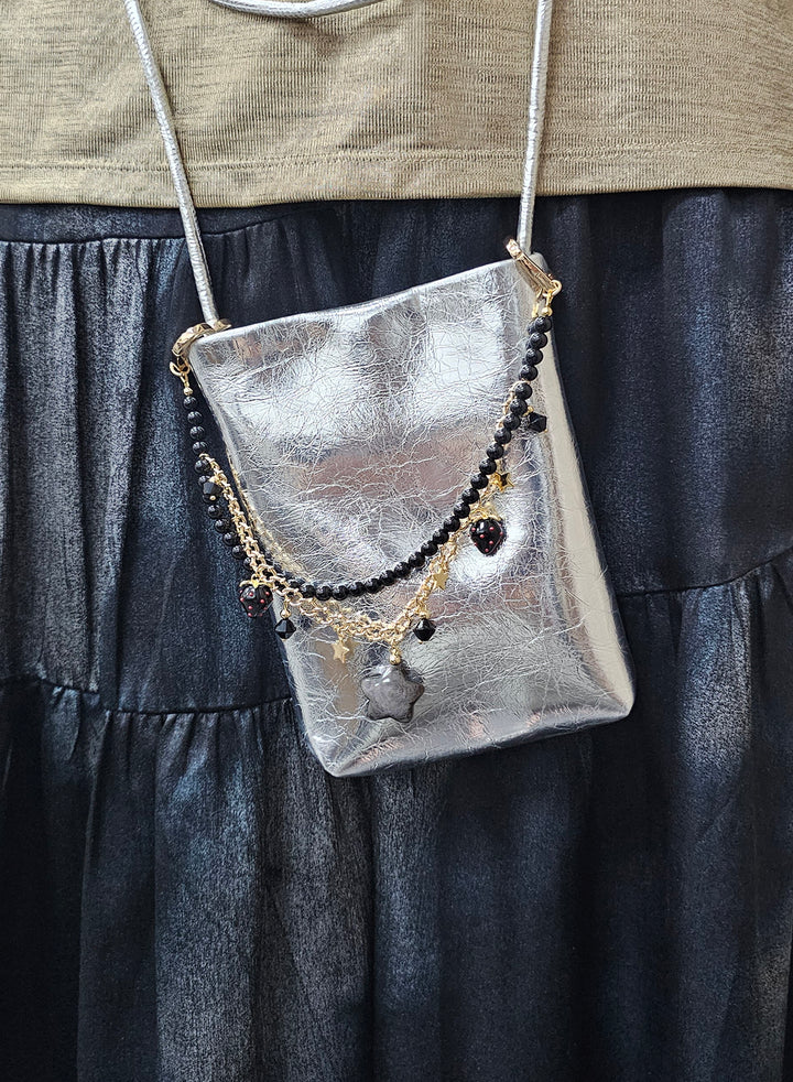 Black Obsidian Star With Strawberry Double Layers Bag Charm BC011