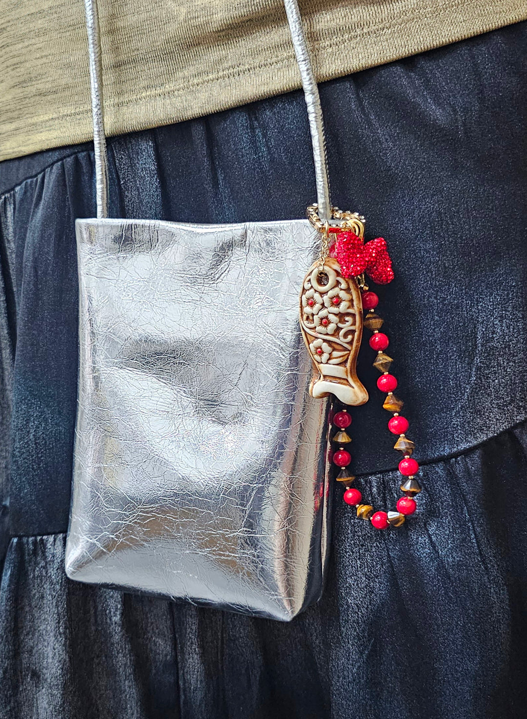 Hand crafted Fish Ceramic Gemstone and Bowknot Bag Charm BC018