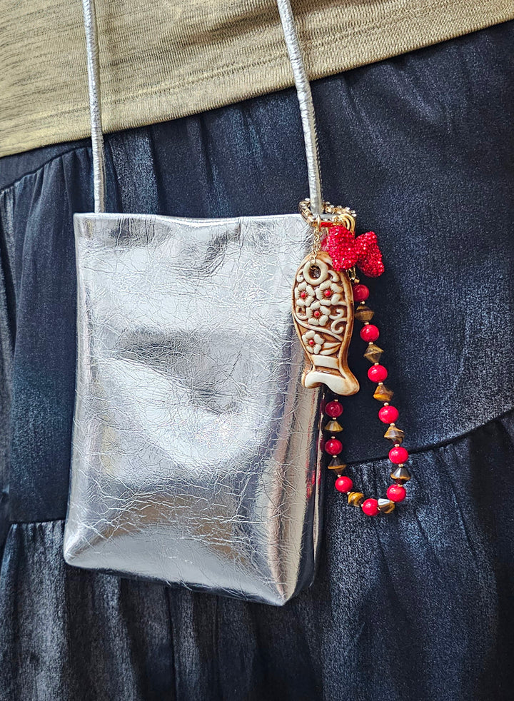 Hand crafted Fish Ceramic Gemstone and Bowknot Bag Charm BC018