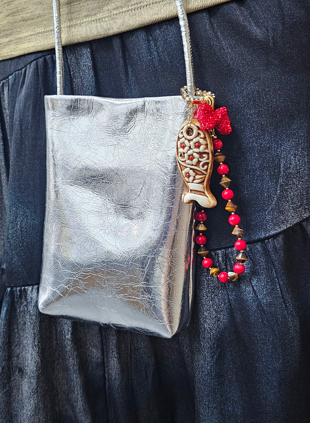 Hand crafted Fish Ceramic Gemstone and Bowknot Bag Charm BC018