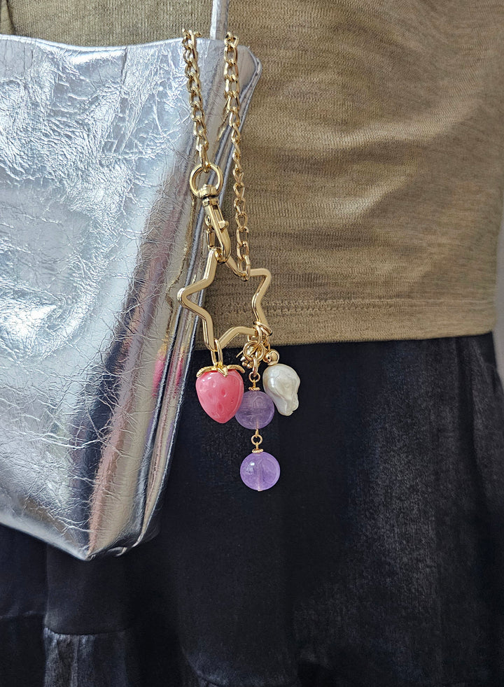 Star With Strawberry Amethyst And Baroque Pearl Dangle Bag Charm BC022