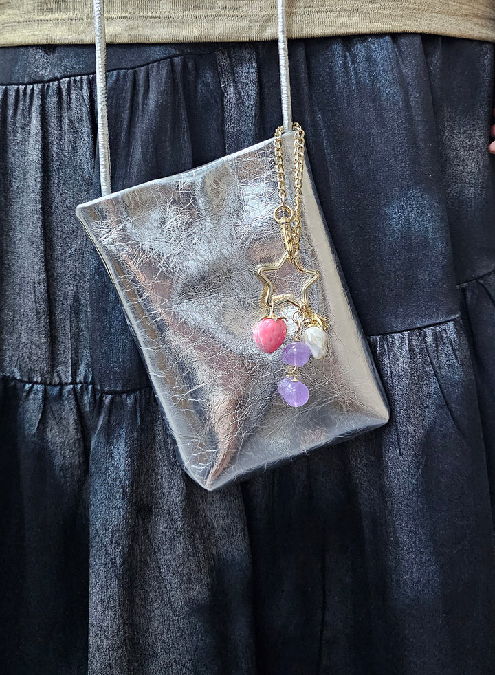 Star With Strawberry Amethyst And Baroque Pearl Dangle Bag Charm BC022