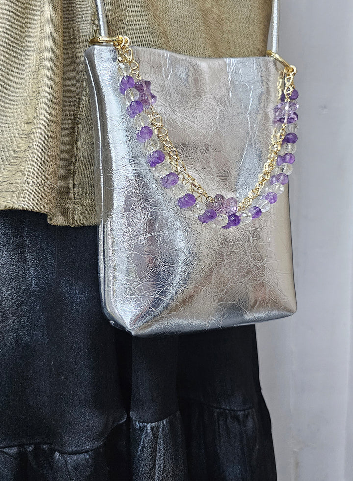 Amethyst And White Quartz With Bowknot Amethyst Double Layers Bag Charm BC010