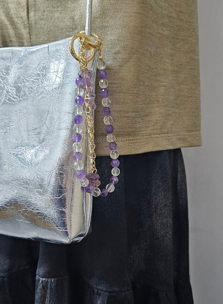 Amethyst And White Quartz With Bowknot Amethyst Double Layers Bag Charm BC010